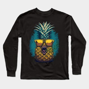 Tropical Yell: The Energetic Pineapple Embracing Summer Fun Long Sleeve T-Shirt